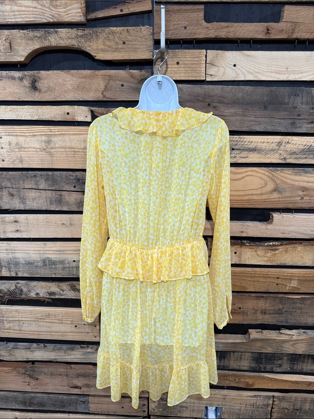 Michael Kors Yellow Floral Print Ruffled MIDI Dress Size Small Petite NWT